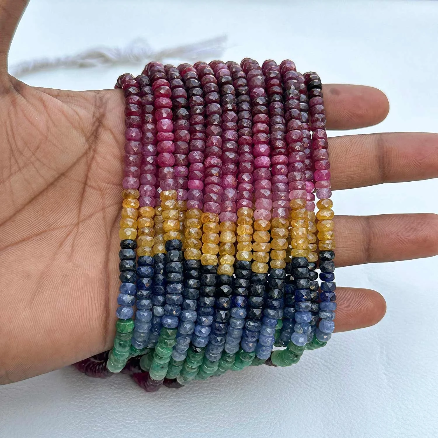 Top Selling Natural 5mm Multi Precious Sapphire Emerald Ruby Faceted Rondelle Gemstone Beads For DIY Jewelry Making At Sale