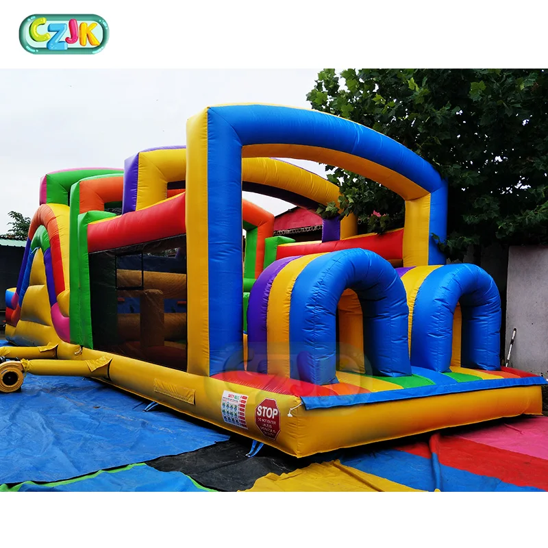 Red Yellow and Blue Inflatable Obstacle Course with Blower