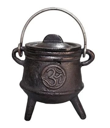 OM Iron Incense Resin and Charcoal Burner With Handle in Black Color Home Decor Handmade Kitchenware