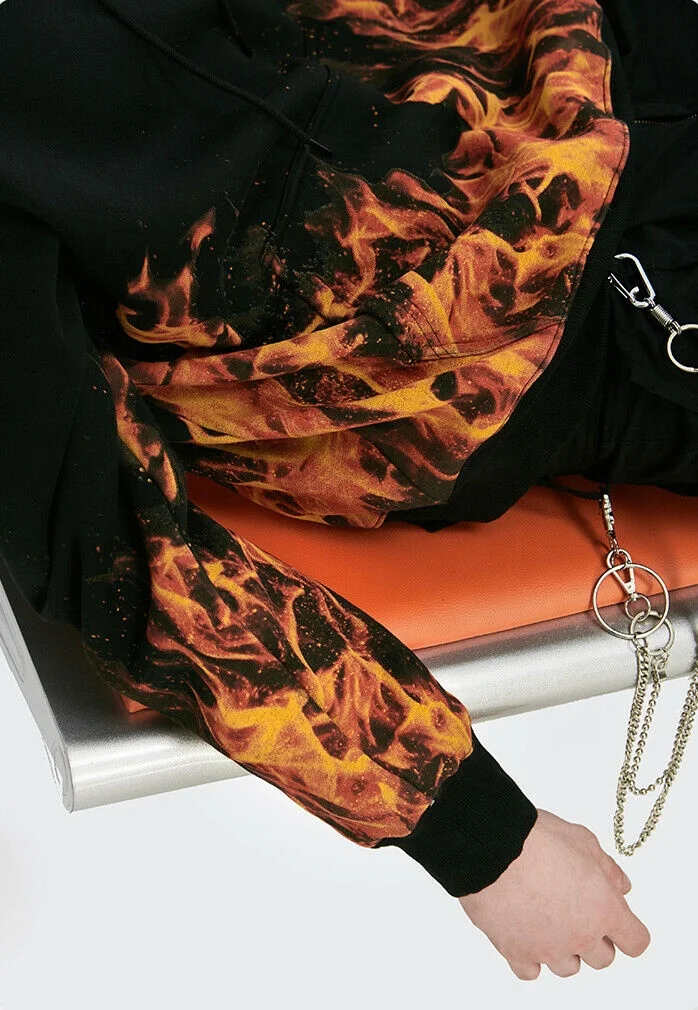 OEM оптовая продажа Niepce огонь пламя Толстовка Азиатский Хип-Хоп городской уличный пуловер свитшот пользовательский хит продаж