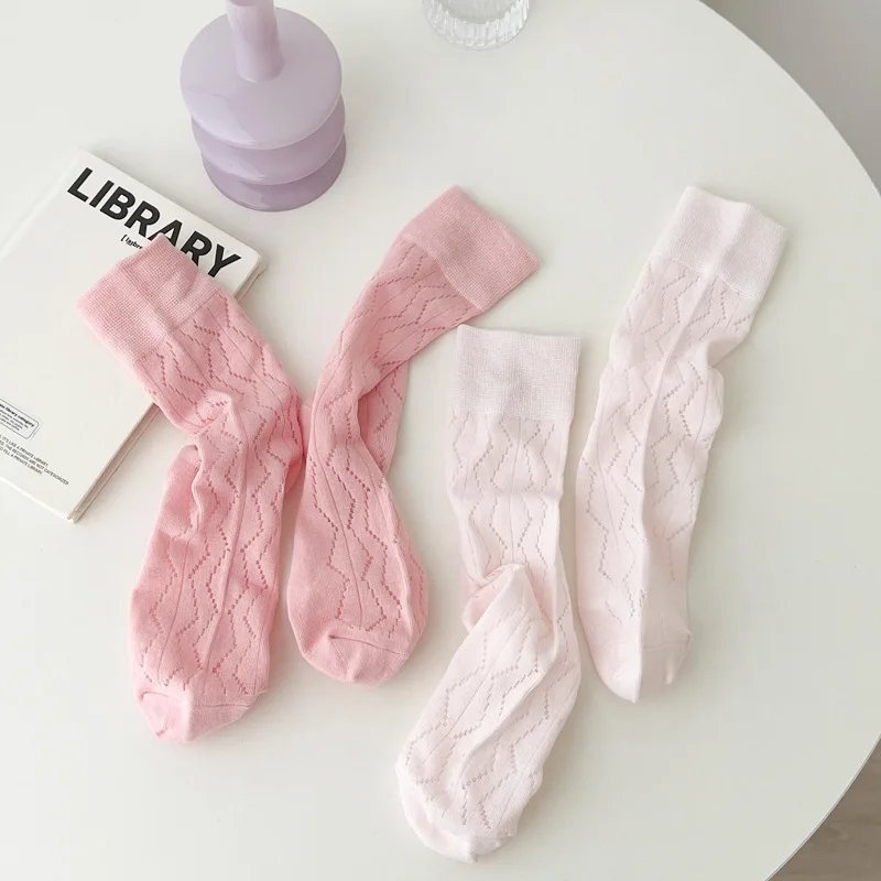 Korean New Fashion Pink Color Girls Tube Socks Cotton Knitted Solid Color Women Socks