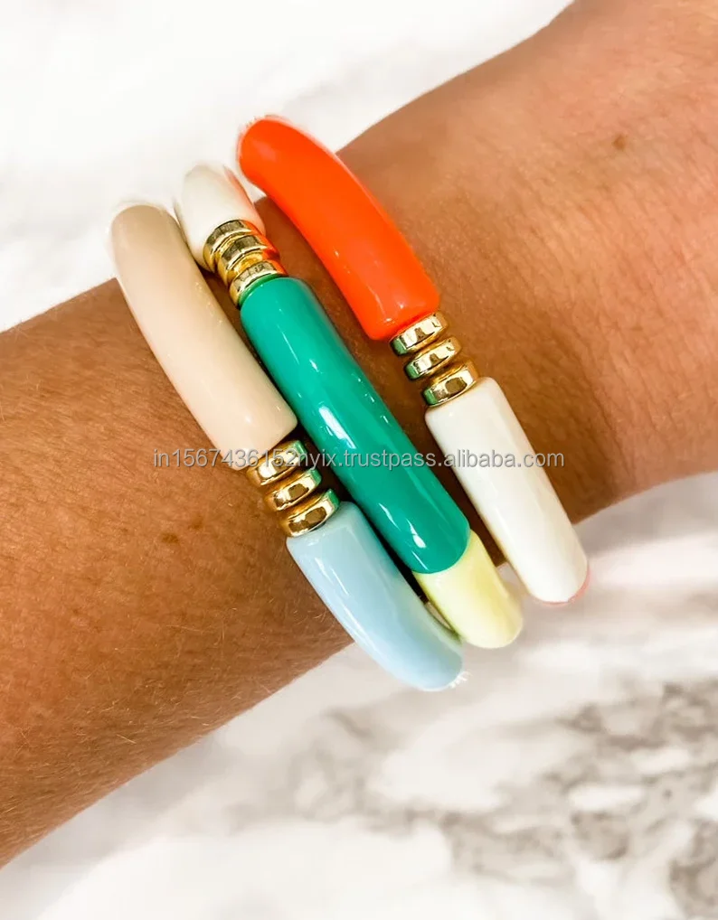 Multi color resin elastic bracelet