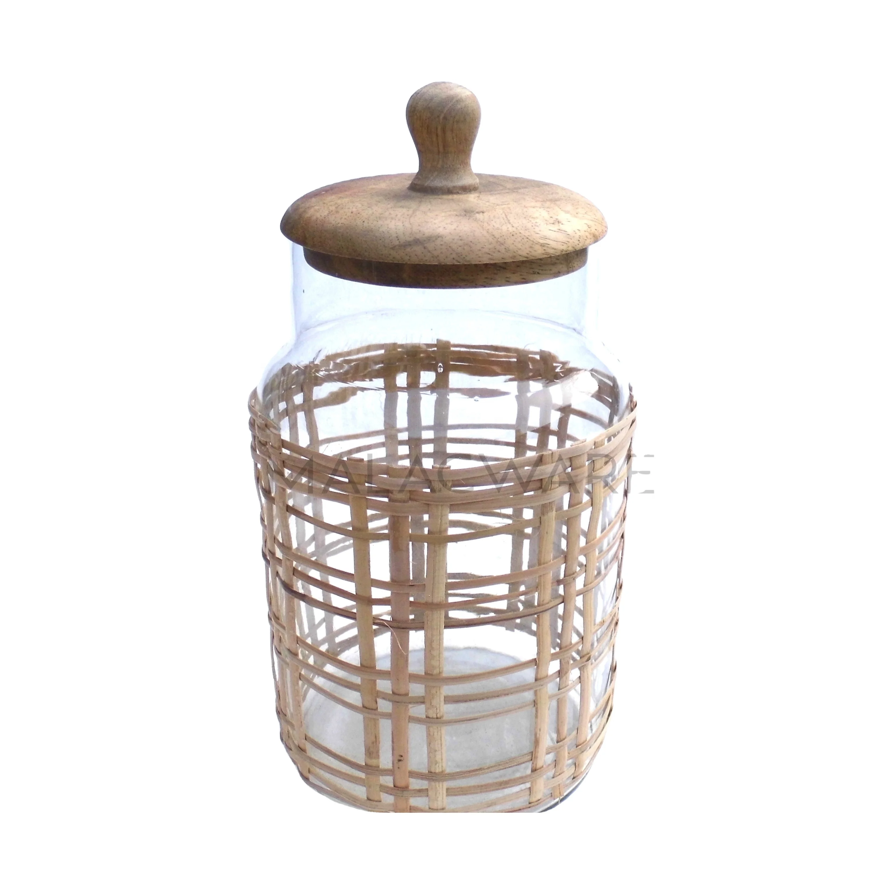 Preservative Bamboo  Wrapped Glass Jar With Lid home hotel wedding usable preserve food glass container jar with wooden lid
