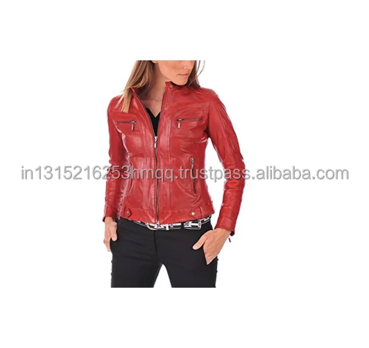 Genuine sheep RED Leather Jacket for  jacket for girls Sheepskin Leather  motorcycle style fashion jacket new  design Picasso