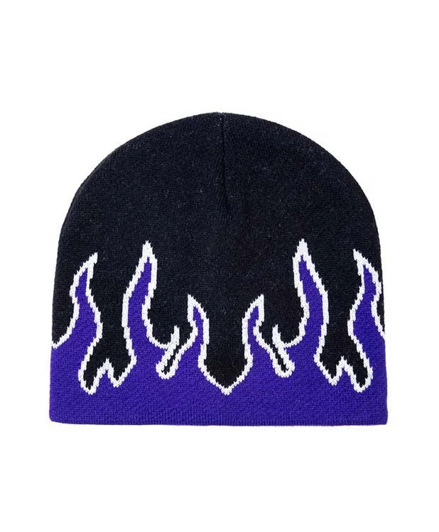 2025 Winter Wholesale High Quality Unisex Acrylic Warm Knitted beanies Hat Beanies For Sale Flames Printed Winter Golf