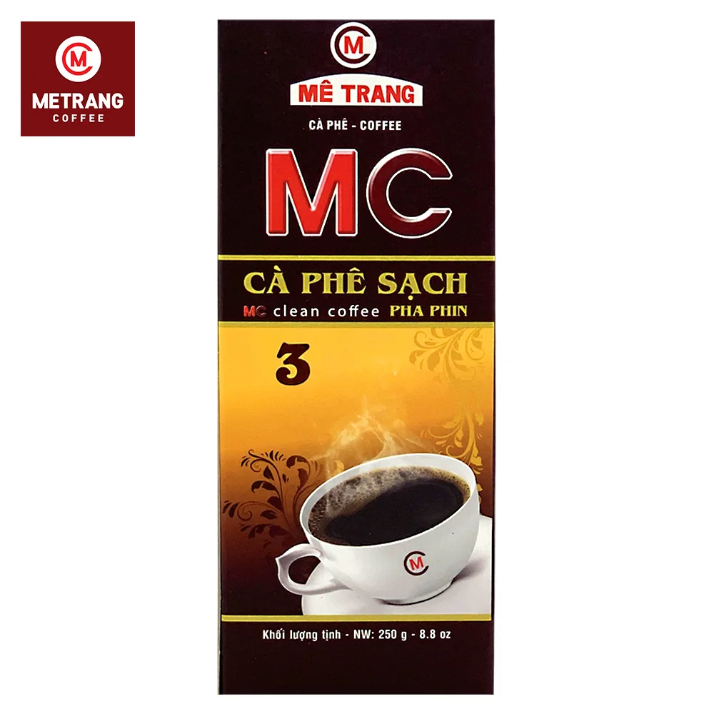 Blend Sweet Taste High Quality Arabica Robusta MC3 OEM Roasted Ground Coffee In Box Packaging Use by Phin filter