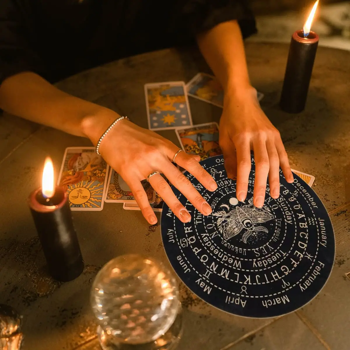 6inch Wooden Pendulum Board Dowsing Divination  Witchcraft Wiccan Altar Supplies Wooden Carven Board for Divination Decoration