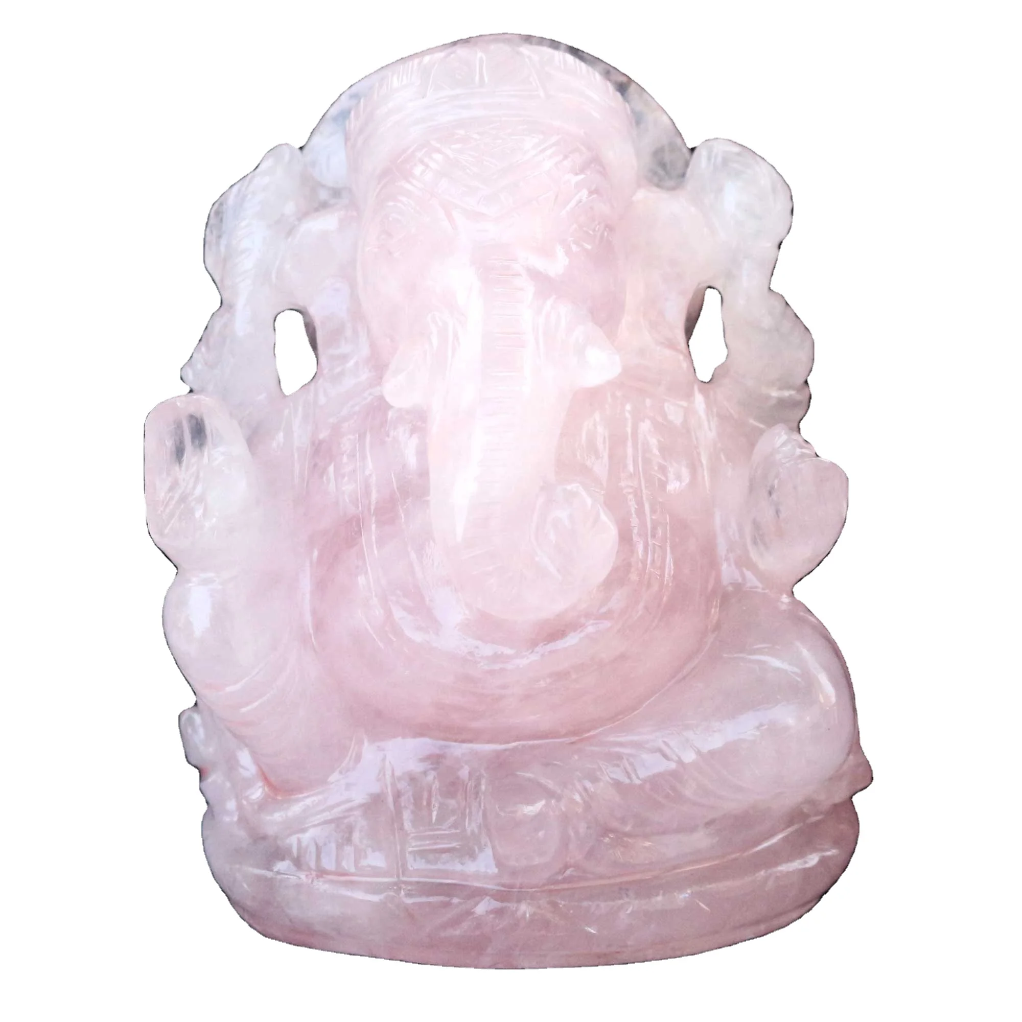 Rose Quartz Ganesha Hindu god Figurine Elephant god Hand Carving Semi Precious Gemstone Figure