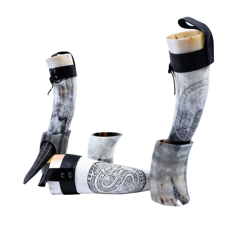 Best Quality Indian Buffalo Drinking Horns Natural Viking Drinking Horn With Leather Holder
