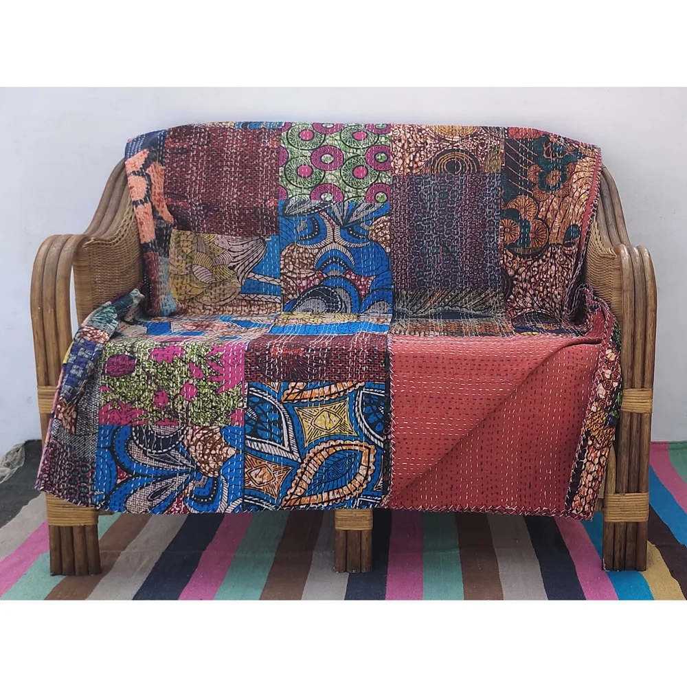 Двустороннее винтажное ПОКРЫВАЛО РУЧНОЙ РАБОТЫ Kantha CPKQ002