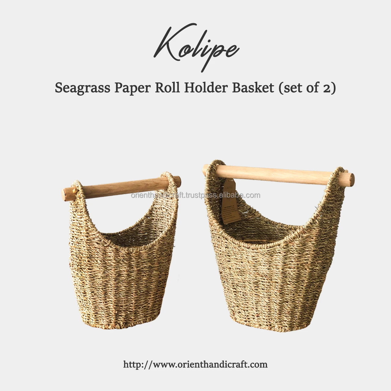 KOLIPE High Quality Seagrass Extra Toilet Paper Roll Holder Basket For Modern Bathroom (set of 2)
