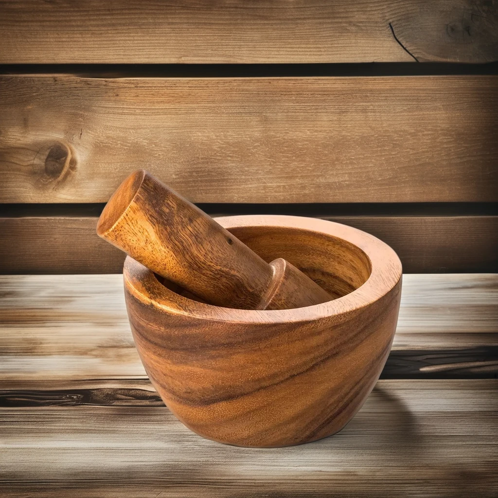 Hot Selling Wholesale Handmade Acacia Wooden Mortar and Pestle Set Gorgeous for Herb Spice and Nut
