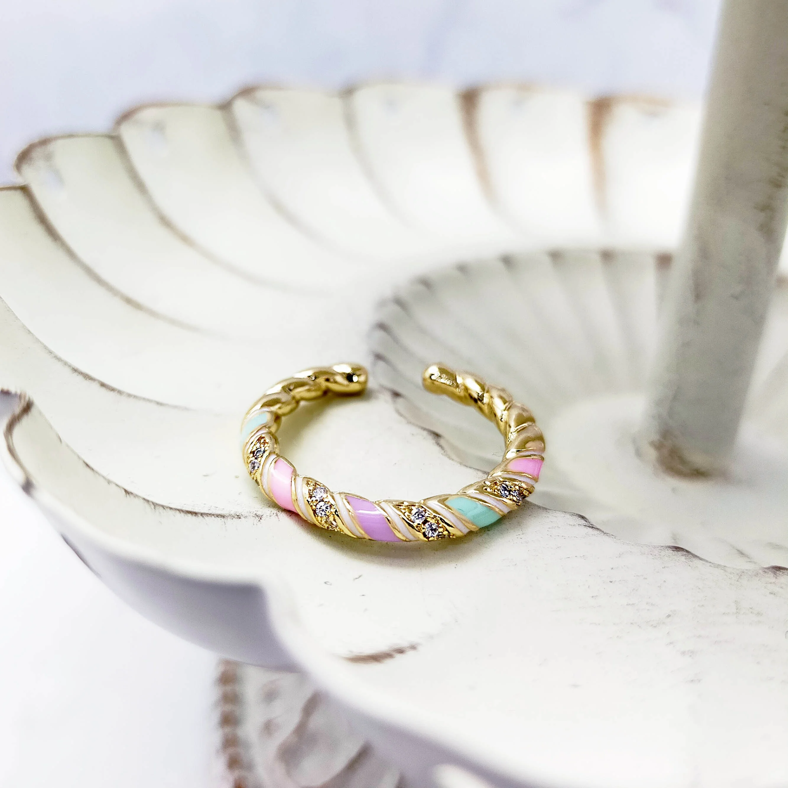 Twist enamel lacquered Zircon ring Gold plated stainless steel Zircon drip enamel pentagram necklace