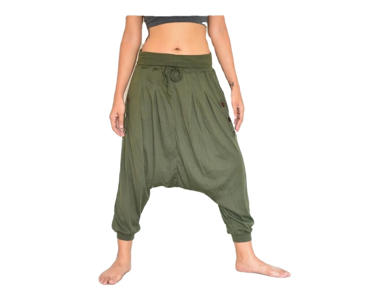 Wholesale Latest design fashion casual Hippie long pants harem elastic funky pant mustard