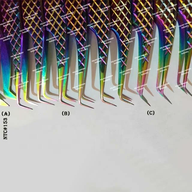 High Quality Moon Shape Glitter Black Color Eyelash Mirror with Handle Custom logo Stainless Steel  Mirror NQLASH Tweezers