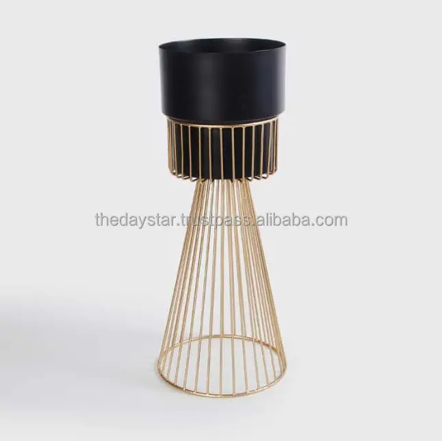 Customizable High Quality Metal Decorative Set 2 Black Gold Finish Indoor Outdoor Nursery Floor Racks Garden Pots Design