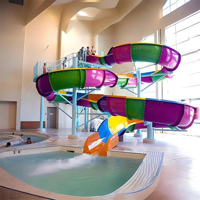 Water park, fiberglass equipment and large swimming pool, spiral water slide for sale