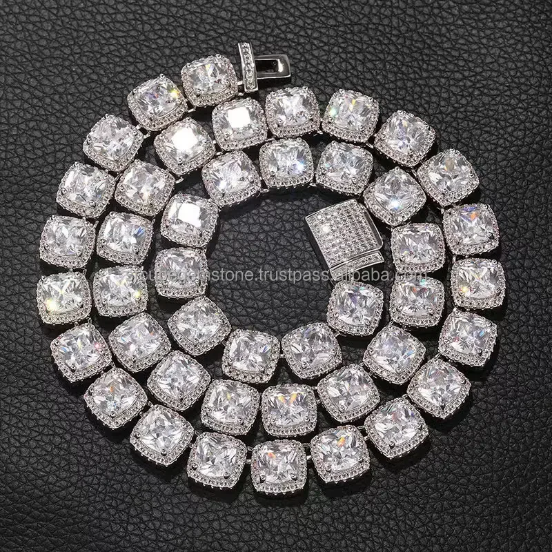 Hand Set Micro Setting Moissanite 4mm 20inches Diamond Studded Silver Tennis Chain For Birthday Gifting Use