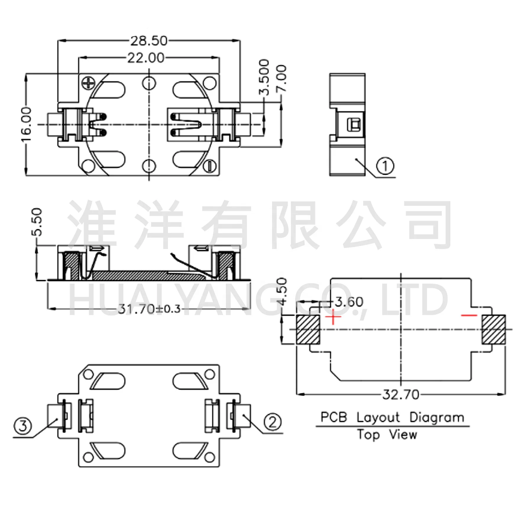 CR2032 Battery Holder 90 SMD SMT HBHSB-06-B4AK001-R