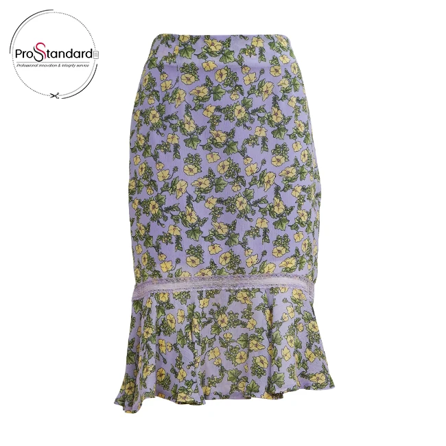 Women Floral Print Chiffon Midi Skirt Asymmetrical Mermaid Skirts With Calf Length