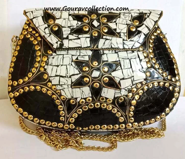Handle Clutch Purse Bag Mosaic Work Metal Bags for Women Partywear Use GC-BG-519 Available at Best Price from Indian Exporter