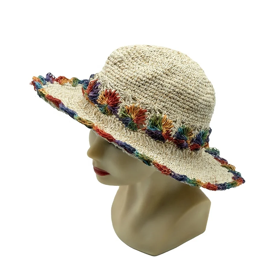 Himalayan natural hemp wide brim sun visor hat-custom design-custom size-custom labeling-handmade crochet Ecological hemp Hats