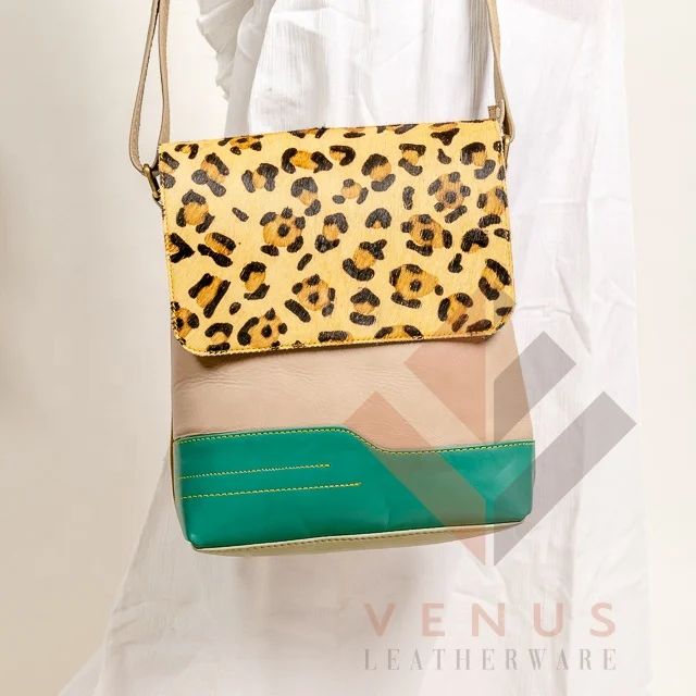 Leopard Print Leather Animal Prints Genuine Leather Cow Hide Bag Boho Medium Hippie Vintage Bag, Animal Hair Sling Bag Latest