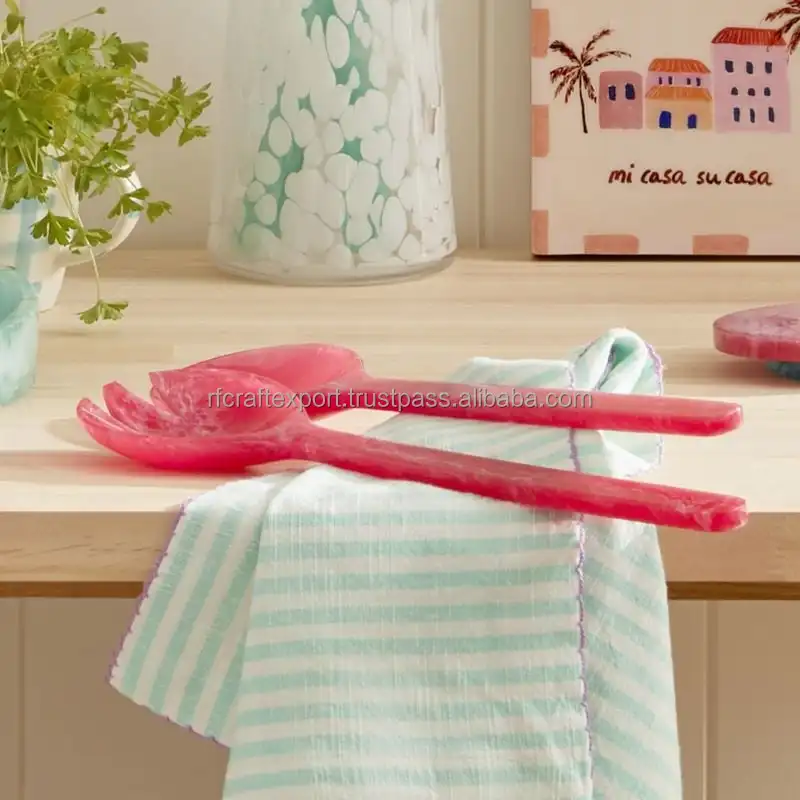 High Quality Resin Cutlery Set Resin Wood Handle mint Resin Flatware Serving Kitchenware Tableware Spork Salad Spoon