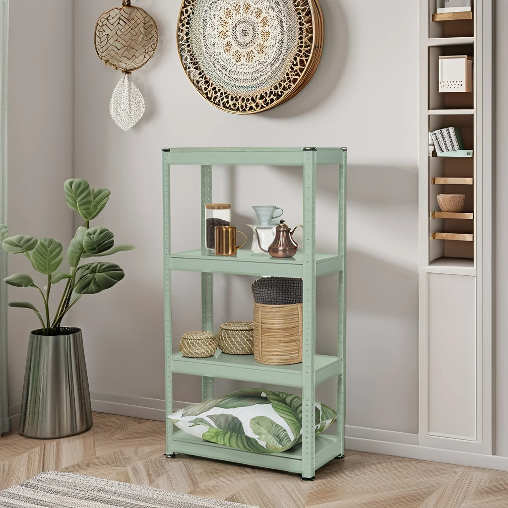 4-Tier Green Metal Rack Standing Type 3-Floor Warehouse and Kitchen shelves