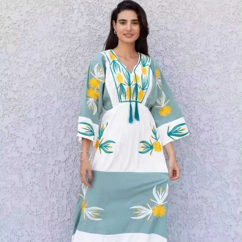 PRINTED LIght Green and White LONG DRESS for WOMEN GIRLS DAILY WEARS PARTY