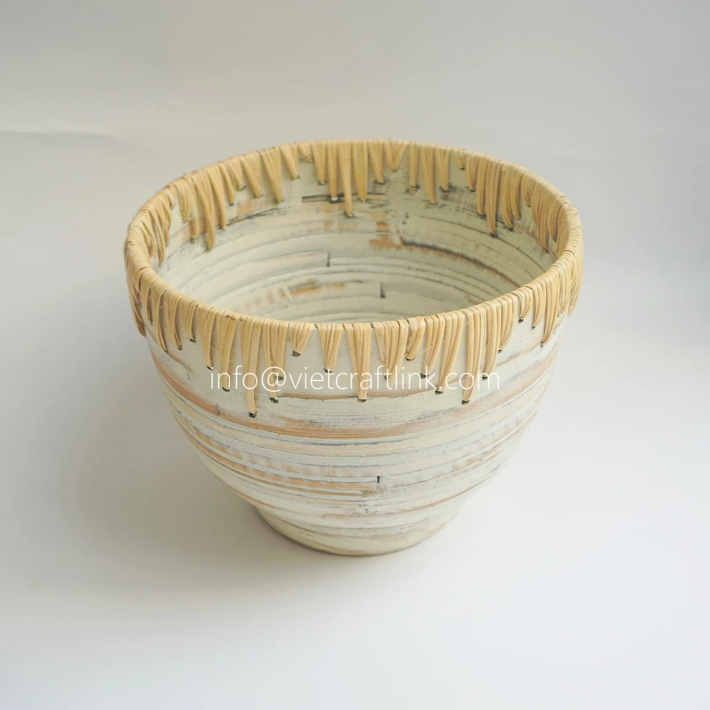 Wholesale 100% Natural Eco-Friendly Round Rattan Bamboo Salad Bowl Customized Accepted from Vietnam Best Supplier