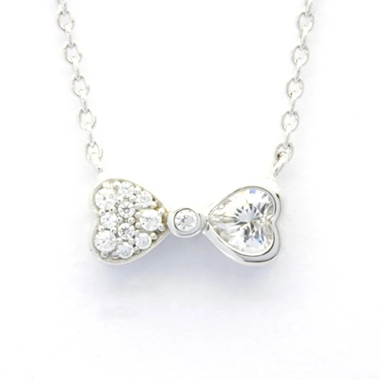 Custom Made Wholesalers Trendy Ribbon Necklace Rhodium Plated sterling silver cute fashion jewelry jewelry sets