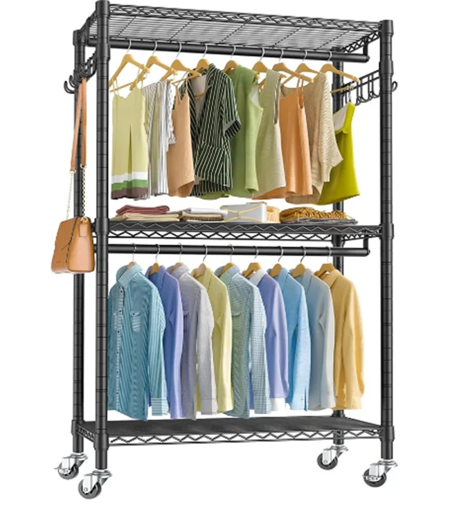 Factory Wholesale Manufacturing High Quality Wardrobes Clothing Display Racks With Hooks and Pulleys Movable Hangers
