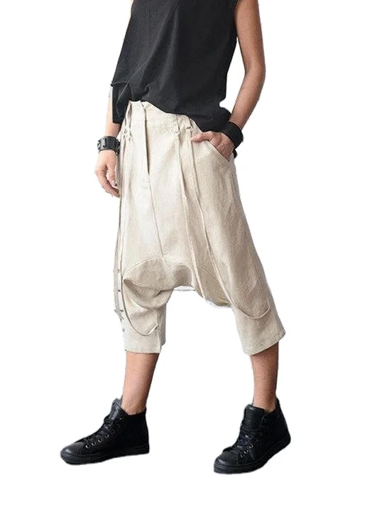 Modern style Drop Crotch Linen Pants Loose Summer Beige Ankle Pants Maxi Trousers/Oversize Linen Harem Pants Plus Size Gyps