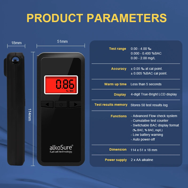hot selling digital fuel cell alcohol breath tester mouthpiece breathalyzer