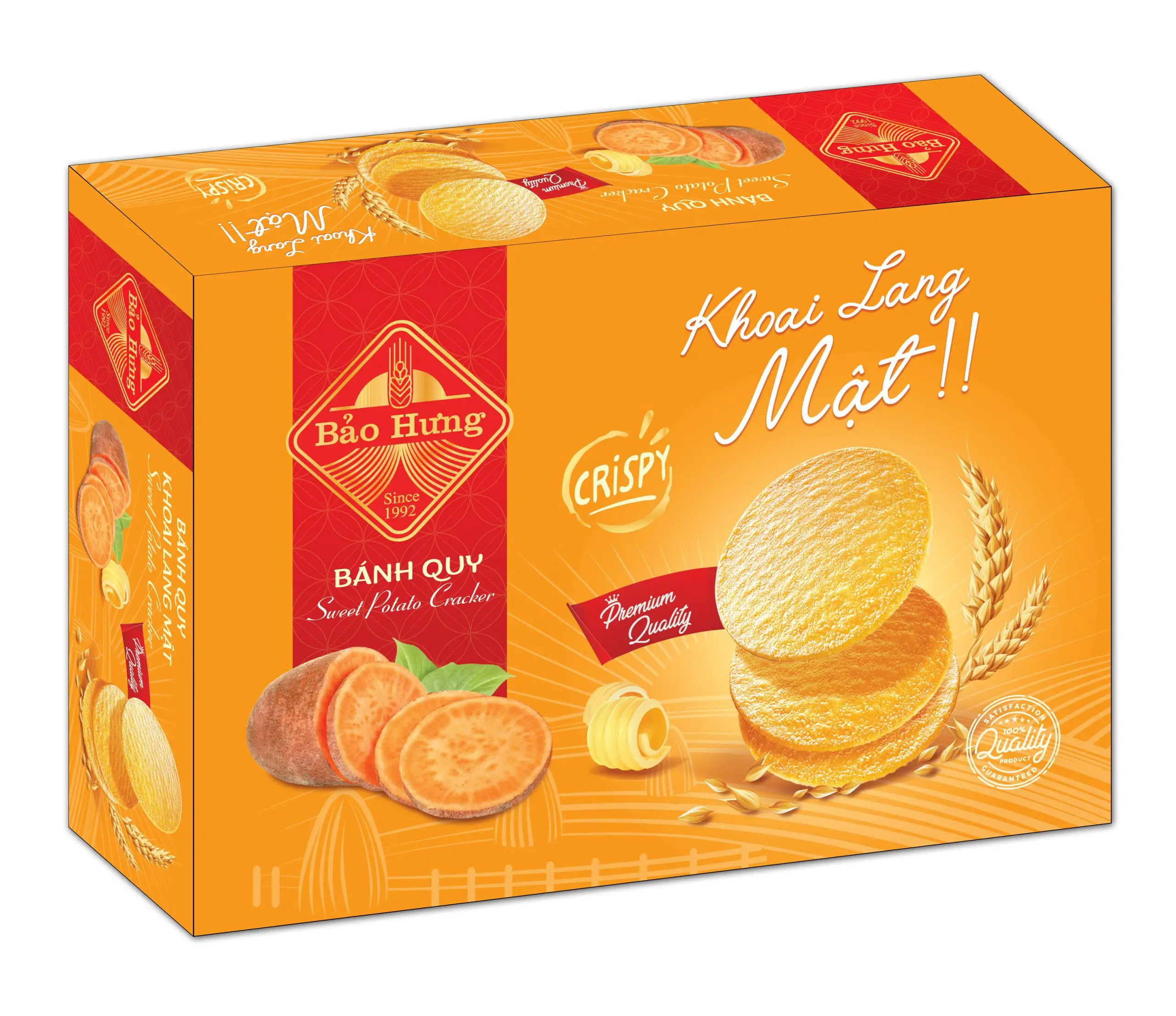Premium Quality Bao Hung Sweet Potato Flavour Thin Crispy Cracker 250g IN PAPER BOX - Delicious