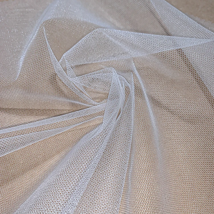 Popular Beautiful Wedding Soft Ivory Mesh Textile Nylon Glitter Tulle Fabric Mesh