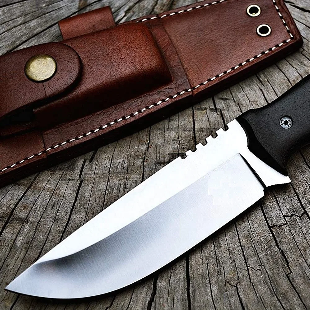 
Custom Made Knife Black Outdoor Handmade Hunting Survival Fixed Blade Knife with Sheath Stainless Steel Blade OEM Industrial 10