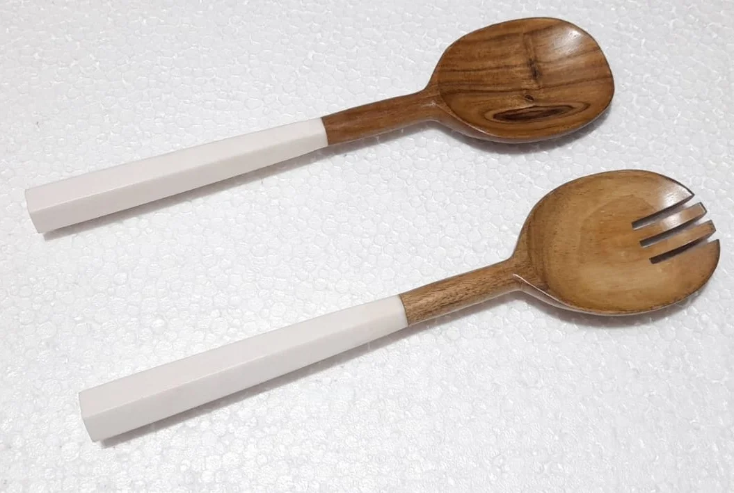 Best Quality Handmade  Acacia Wood and Resin Salad Server for Serving Salad Fruit