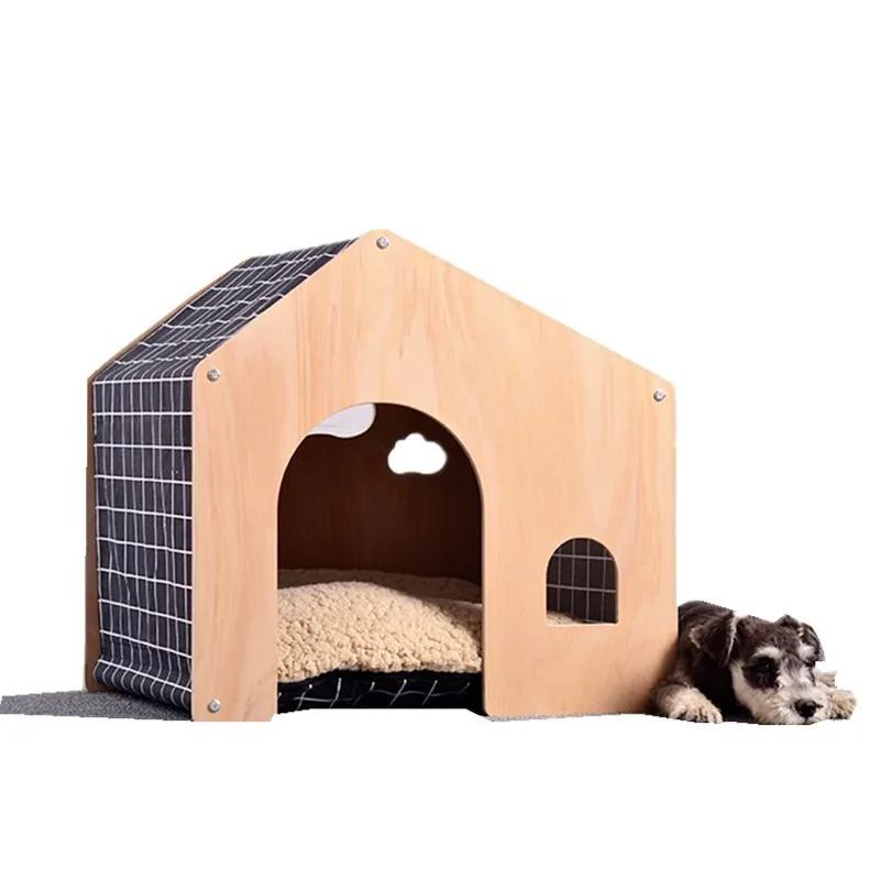 Shed Type Pet Tent Dog House Cat House Pastoral Design Birch Wood Cat House Dog Pad Pet Supplies
