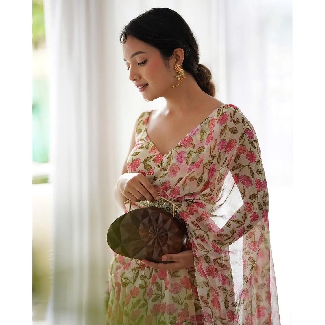 DESIGNER GEORGETTE DIGITAL PRINT AND RUFFLE WORK LEHENGA SAREE BLOUSE WITH BELT BABY PINK