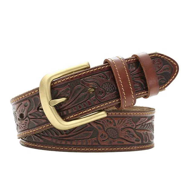 Custom Embossed Logo Buckle A Genuine Leather Ratchet leather belt mens
