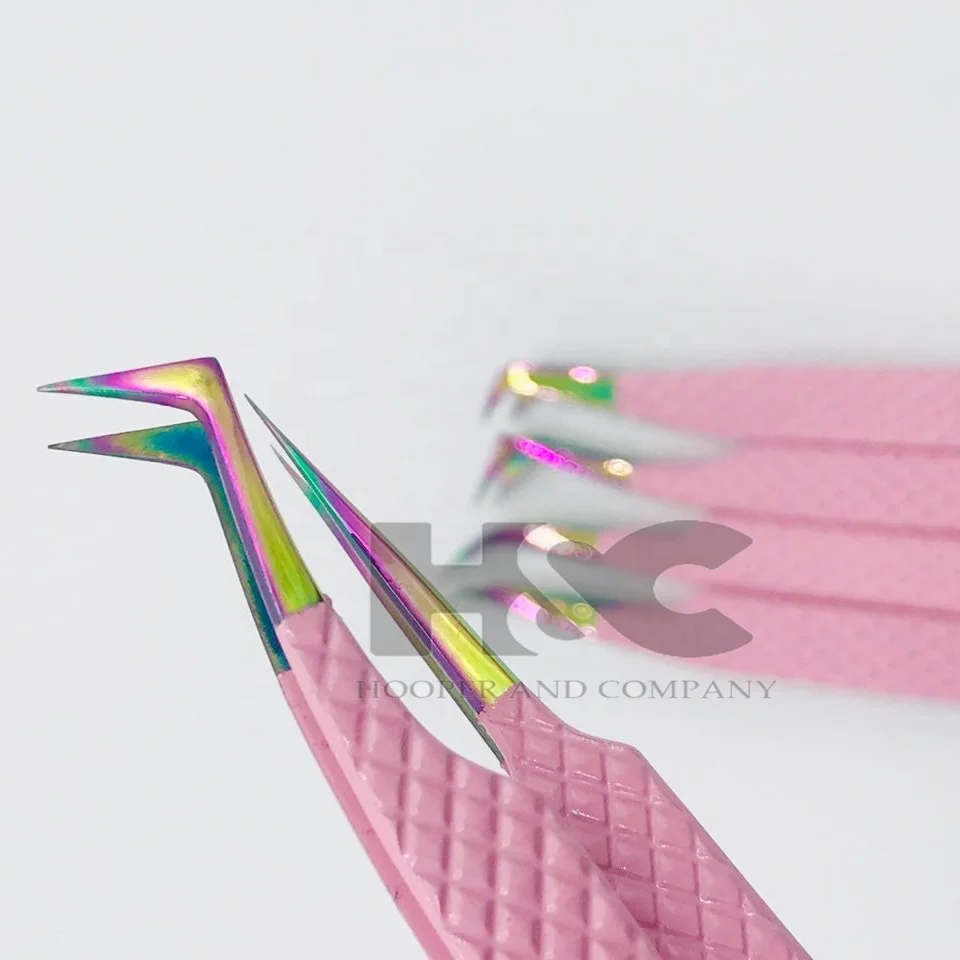 Пинцет для наращивания ресниц из нержавеющей стали, светло-розовый, с порошковым покрытием, с несколькими наконечниками, с алмазным захватом, Пользовательский логотип, принимаем пинцеты для ресниц
