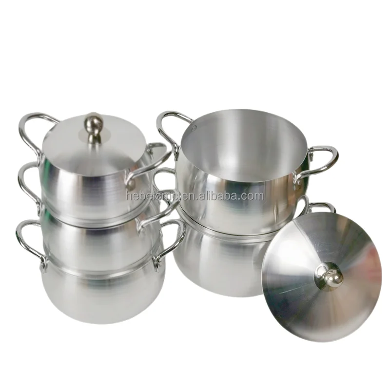 Hot Selling 5pcs 16 18 20 22 24 cm Aluminum Cookware Cooking Pot Set With Belly Lid