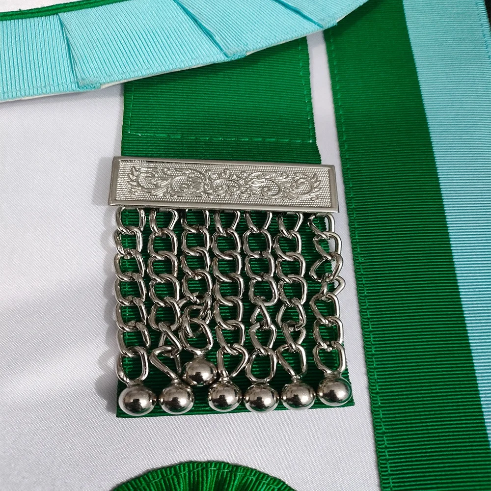 Masonic Nigeria Apron round shape flap silver tassels and adjustable belt with snack set backing with pocket and satin fabric