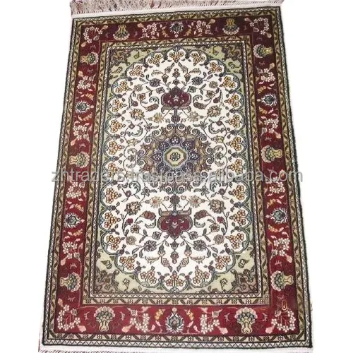 World Famous Hand Knotted Silk Wool Carpet Traditional Multi-Color Kashmir Silk Rug Handmade in India