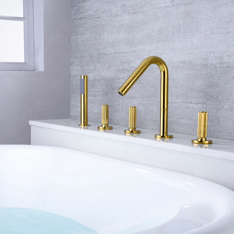 Golden brass bathtub faucet hot and cold water bathroom mixer