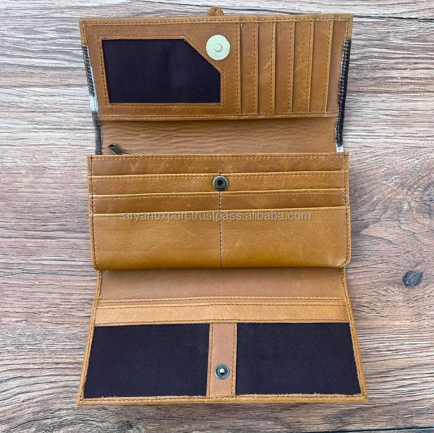 New Real Handmade Genuine Cowhide Leather Wallets For Women Slim Wallet Trifold High Quality Leather Western Clutch Purse Wallet