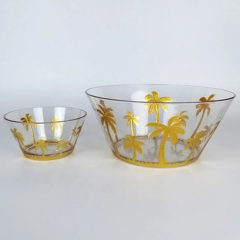 Palm tree acrylic plastic salad bowl with lid