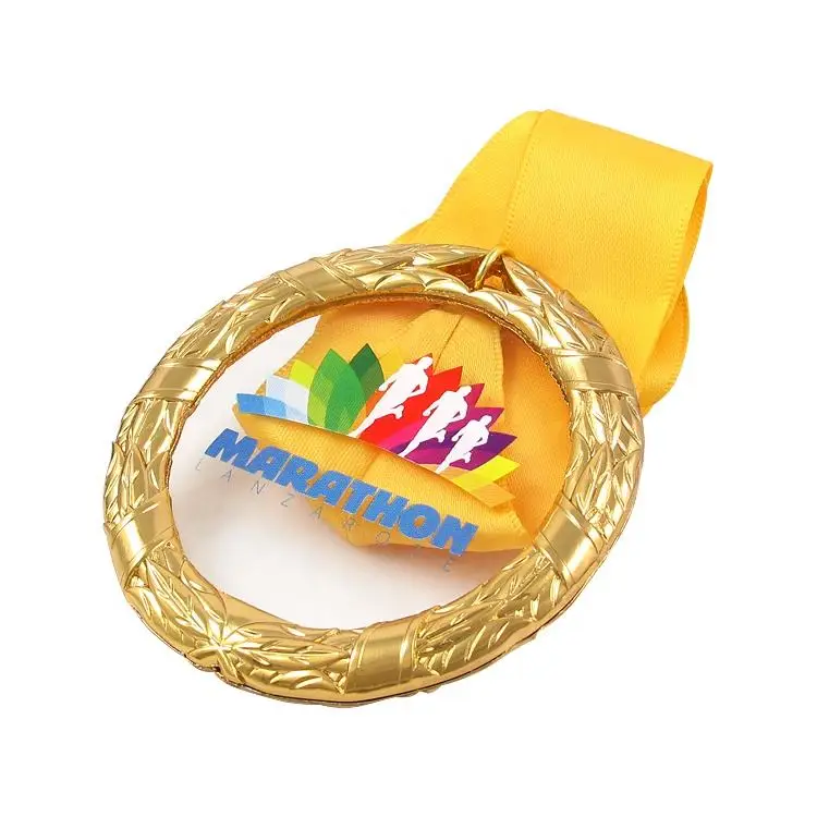 New Custom Design Honor Of Crystal Glass Personalized Blank Medal With Printing 3D Laser Engraved Ribbon